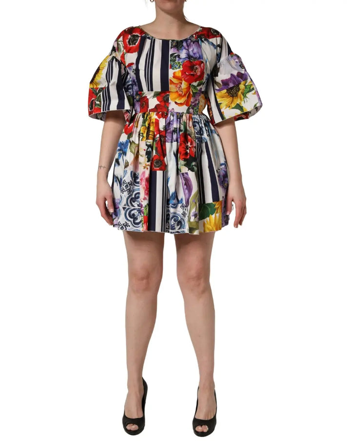 Dolce &amp; Gabbana Multicolor Patchwork Cotton Poplin Mini Dress