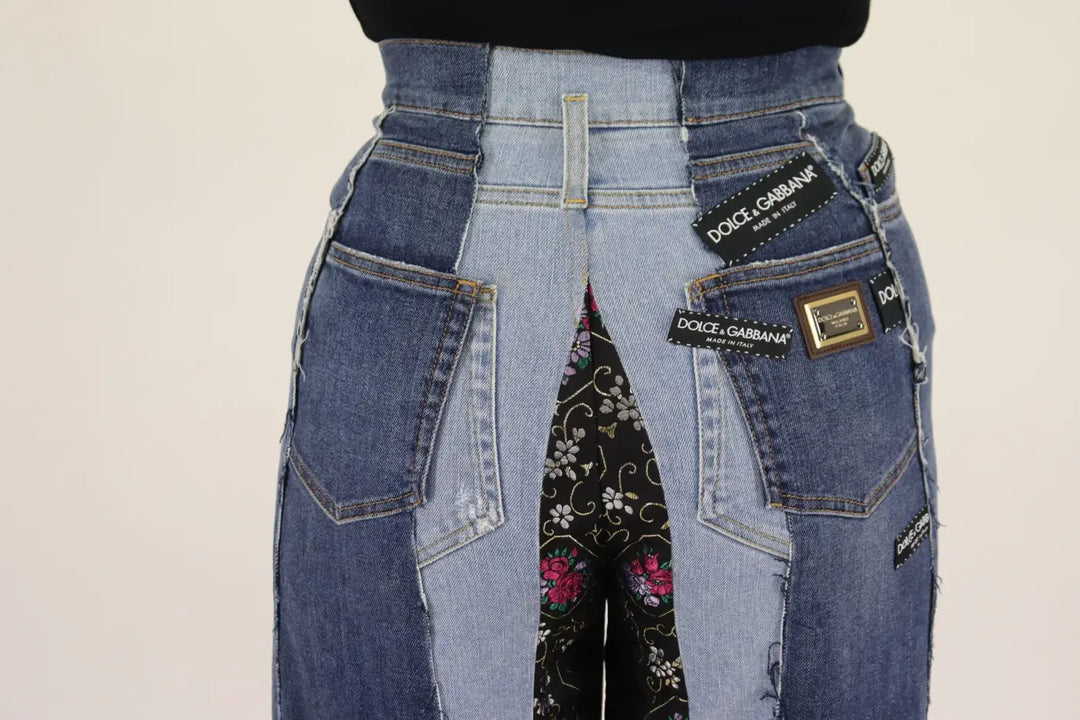 Dolce &amp; Gabbana Multicolor Patchwork DG Fashion Wide Leg Denim Pant