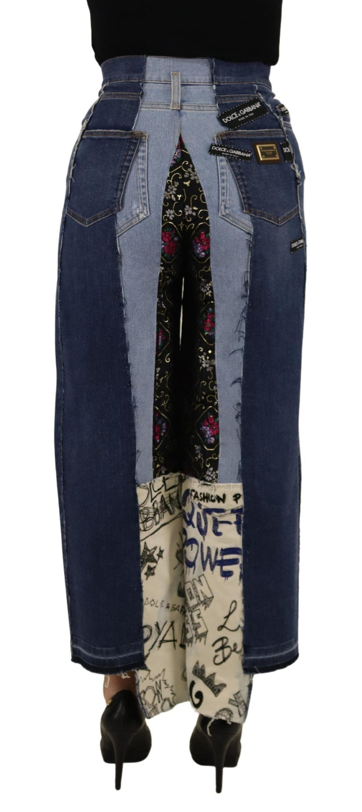 Dolce &amp; Gabbana Multicolor Patchwork Dg Fashion Wide Leg Denim Pant
