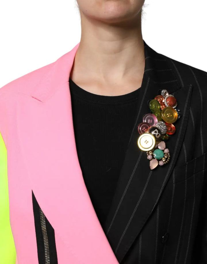Dolce &amp; Gabbana Multicolor Patchwork Embellished Coat Jacket