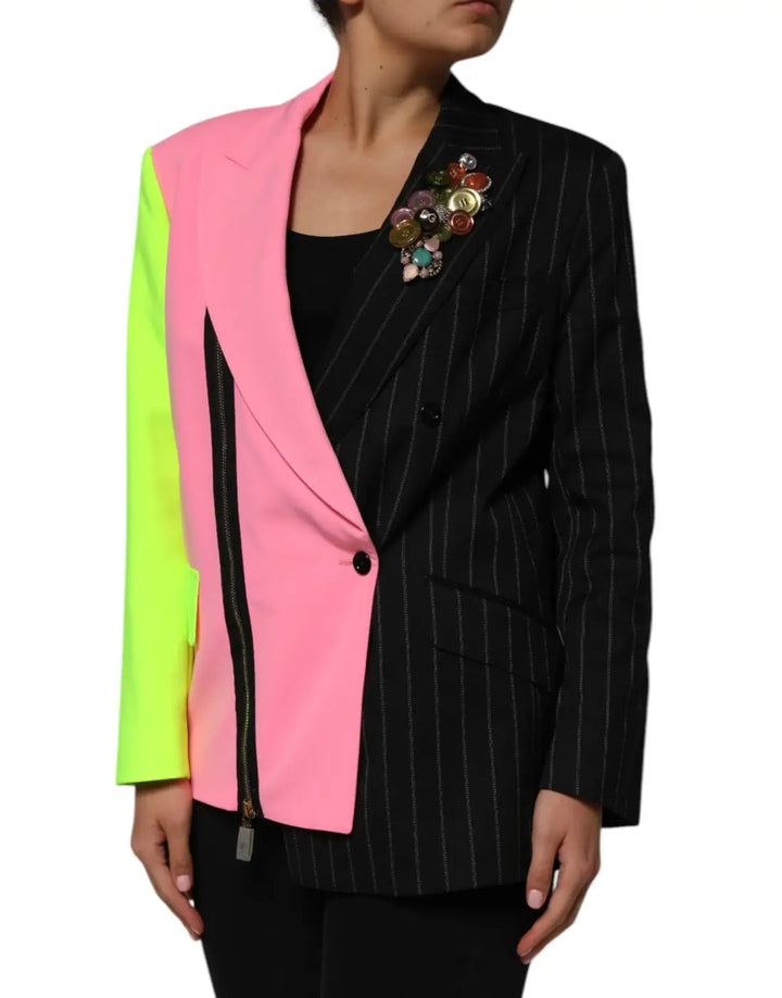 Dolce &amp; Gabbana Multicolor Patchwork Embellished Coat Jacket