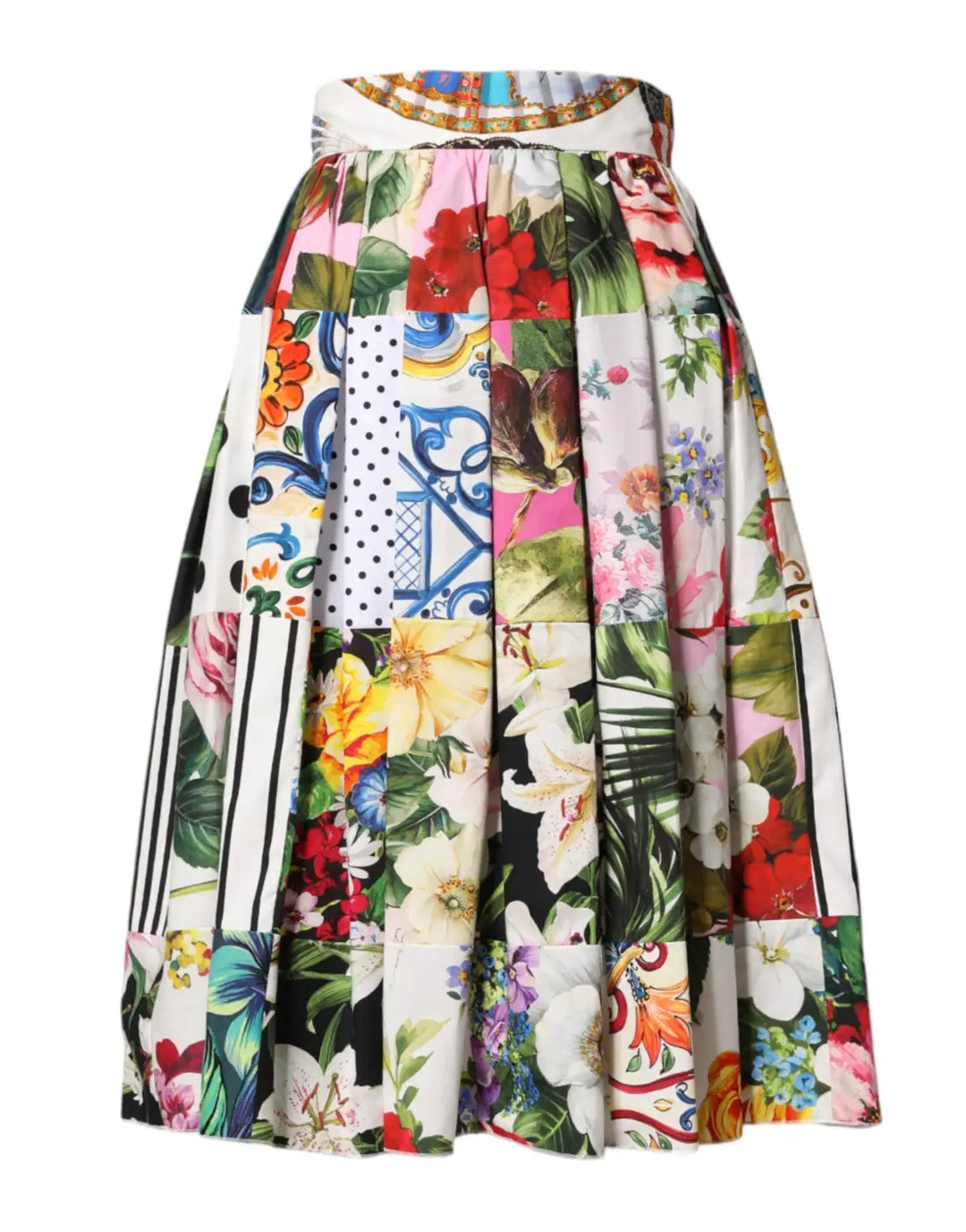 Dolce &amp; Gabbana Multicolor Patchwork High Waist Midi Skirt