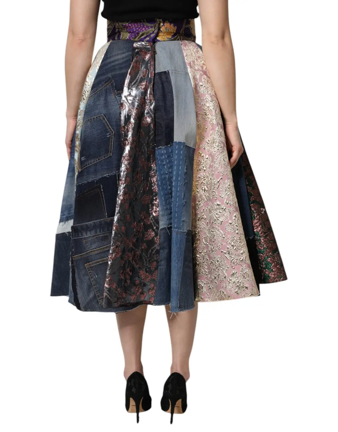 Dolce &amp; Gabbana Multicolor Patchwork High Waisted Midi Skirt