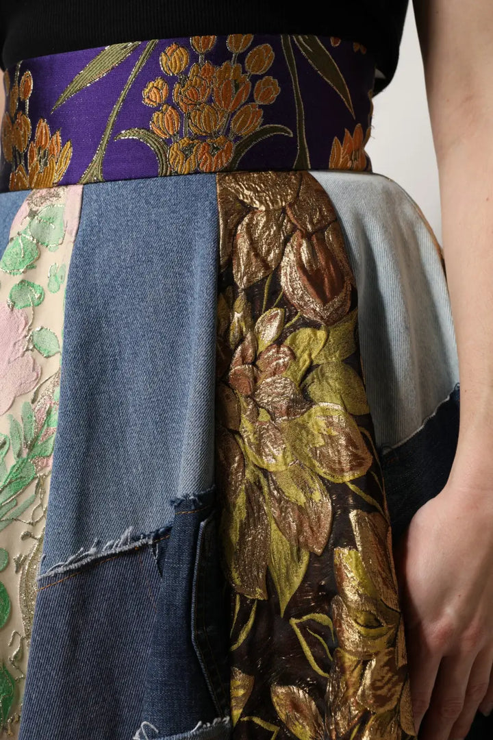 Dolce &amp; Gabbana Multicolor Patchwork High Waisted Midi Skirt