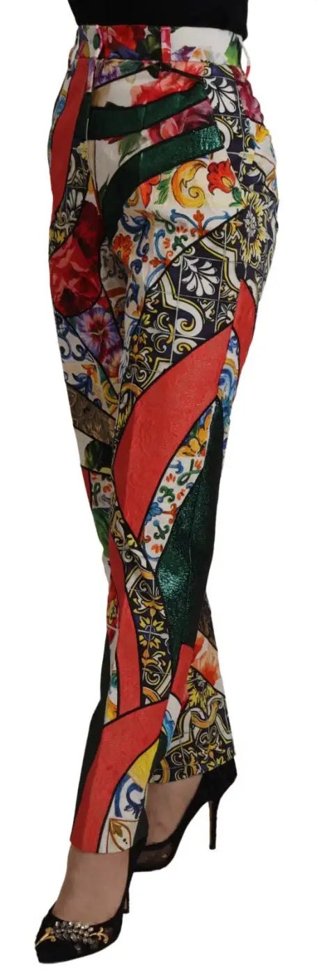 Dolce &amp; Gabbana Multicolor Patchwork Jacquard High Waist Pants