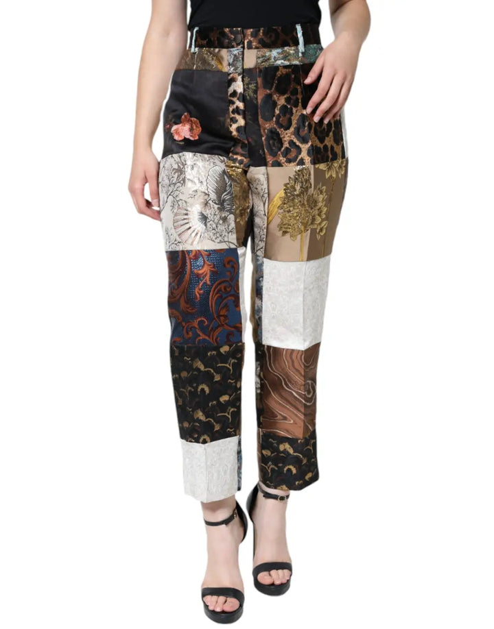 Dolce &amp; Gabbana Multicolor Patchwork Jacquard High Waist Pants