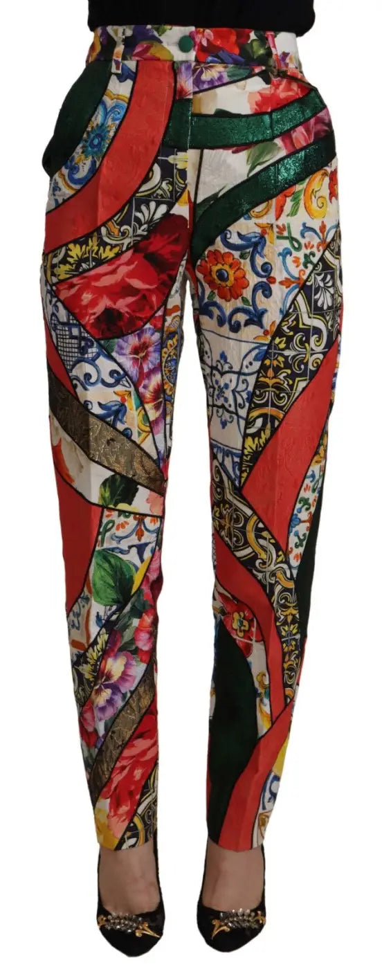 Dolce &amp; Gabbana Multicolor Patchwork Jacquard High Waist Pants