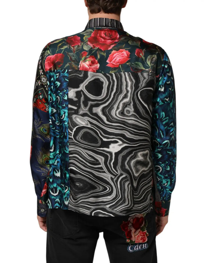 Dolce &amp; Gabbana Multicolor Patchwork Long Sleeves Silk Shirt