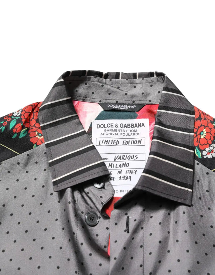 Dolce &amp; Gabbana Multicolor Patchwork Long Sleeves Silk Shirt