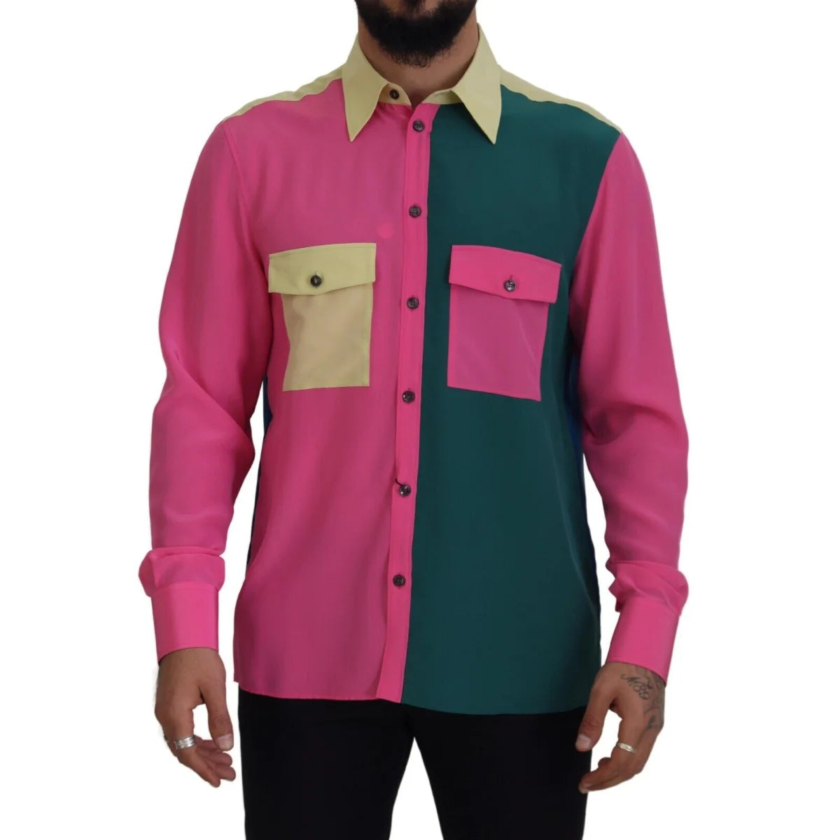 Dolce & Gabbana Multicolor Patchwork Silk Button Down Shirt