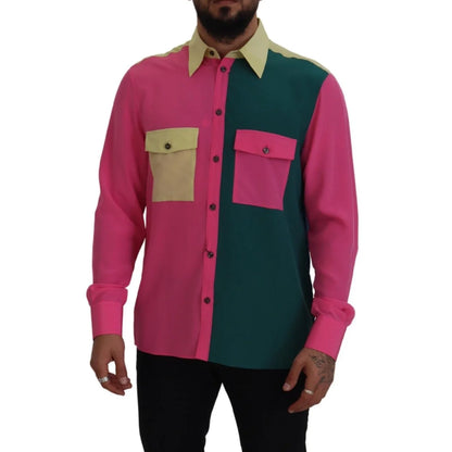 Dolce & Gabbana Multicolor Patchwork Silk Button Down Shirt
