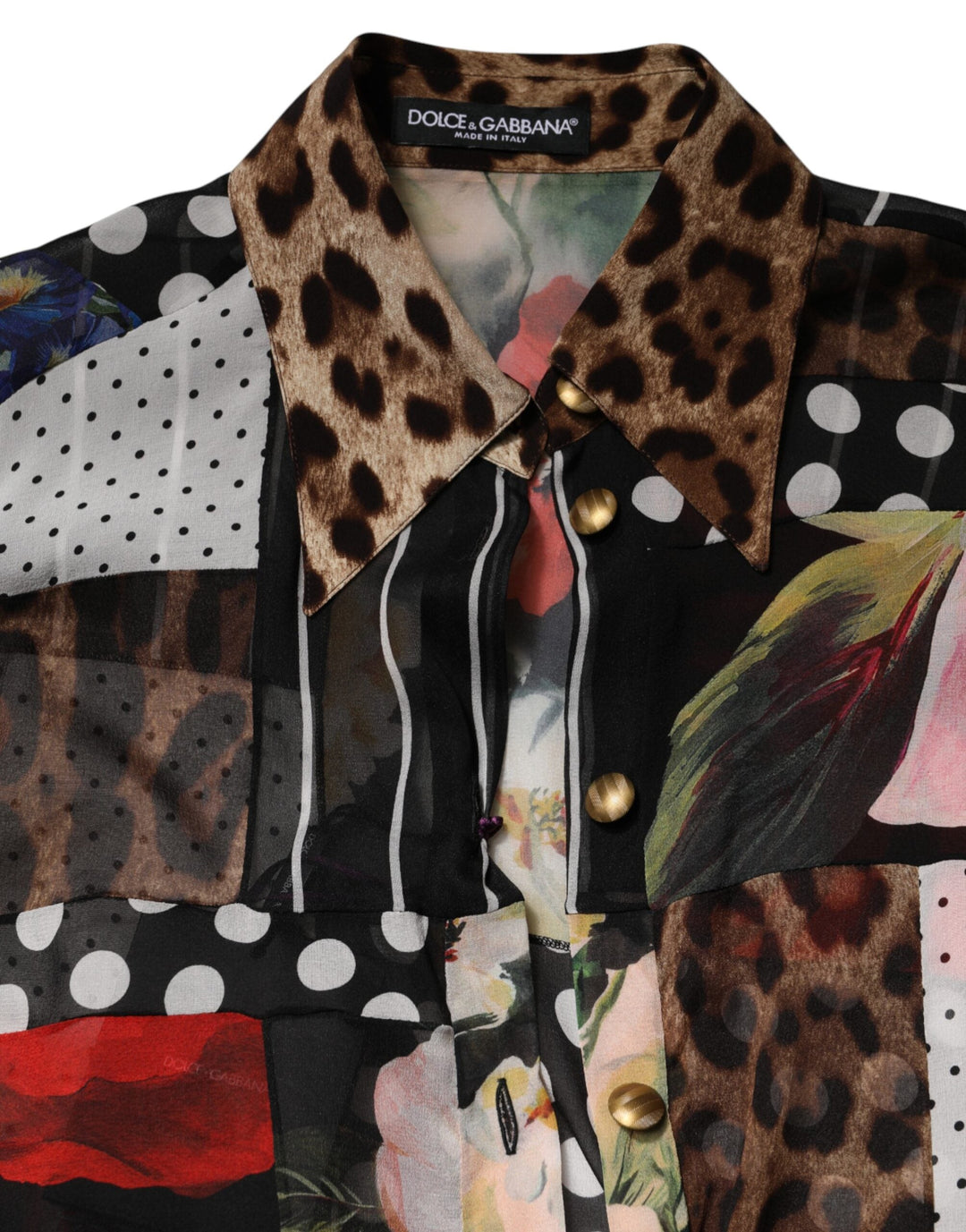 Dolce &amp; Gabbana Blouses - Women’s Multicolor Patchwork Silk Collaredblouse Top
