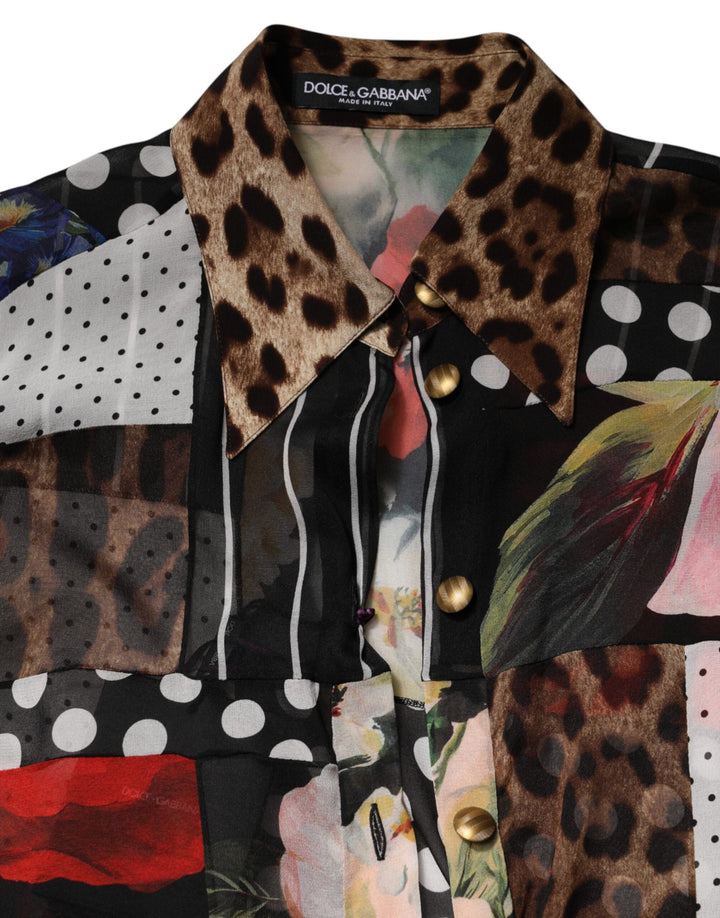 Dolce &amp; Gabbana Blouses - Women’s Multicolor Patchwork Silk Collaredblouse Top