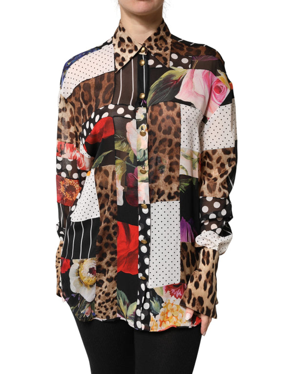 Dolce & Gabbana Blouses - Women’s Multicolor Patchwork Silk Collaredblouse Top