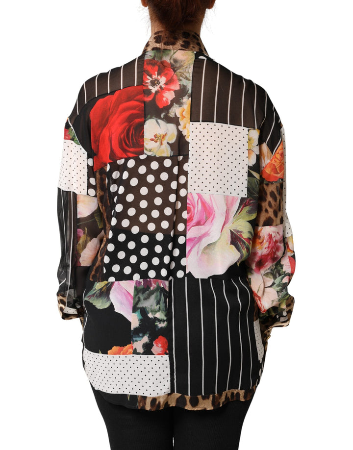 Dolce &amp; Gabbana Blouses - Women’s Multicolor Patchwork Silk Collaredblouse Top