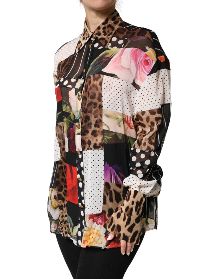 Dolce &amp; Gabbana Blouses - Women’s Multicolor Patchwork Silk Collaredblouse Top
