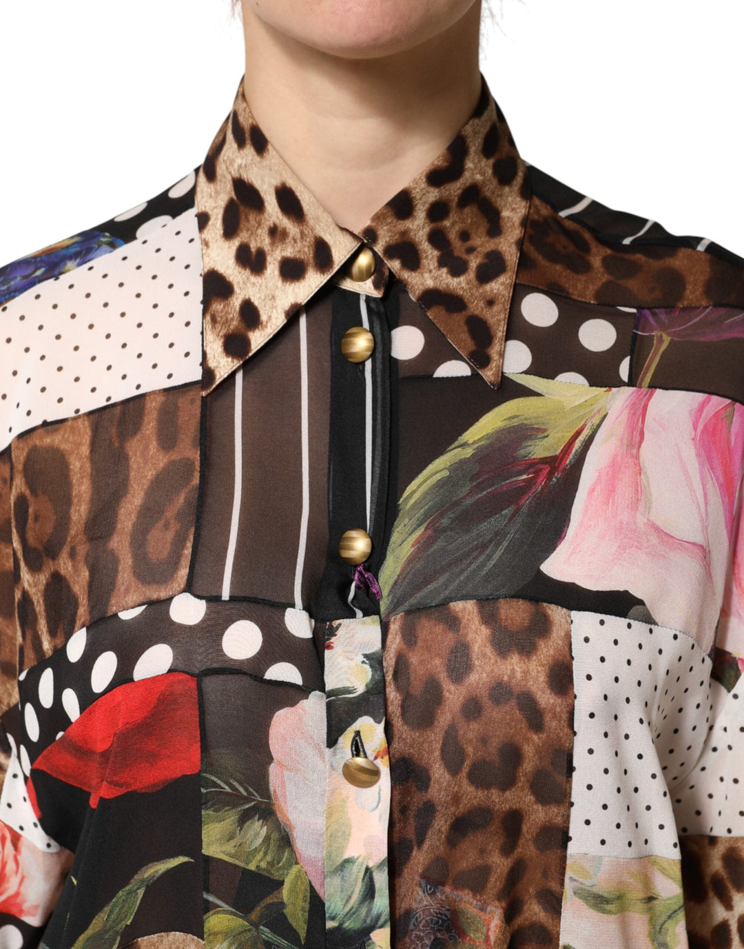 Dolce &amp; Gabbana Blouses - Women’s Multicolor Patchwork Silk Collaredblouse Top