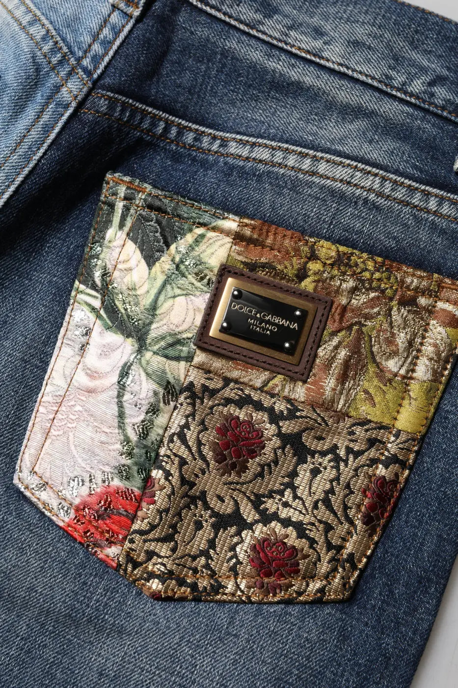 Dolce &amp; Gabbana Multicolor Patchwork Tapered Denim Jeans