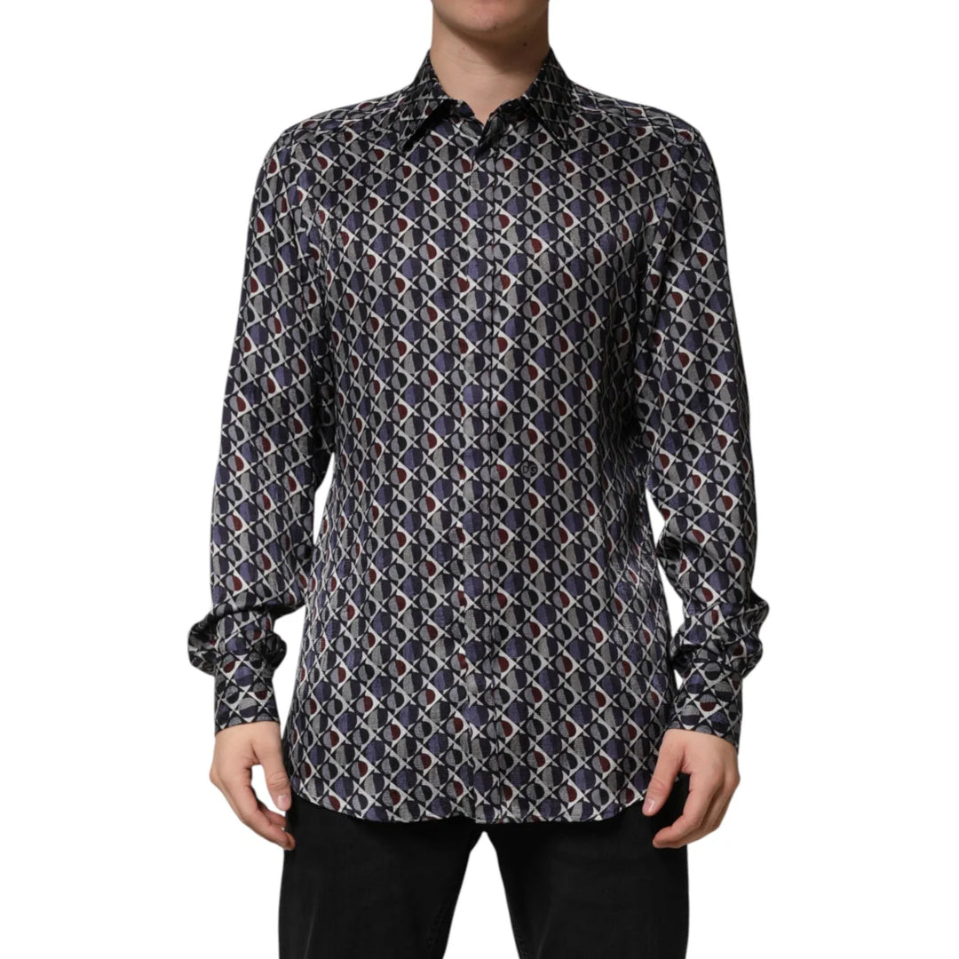 Dolce &amp; Gabbana Multicolor Patterned Collared GOLD Men Dress Shirt