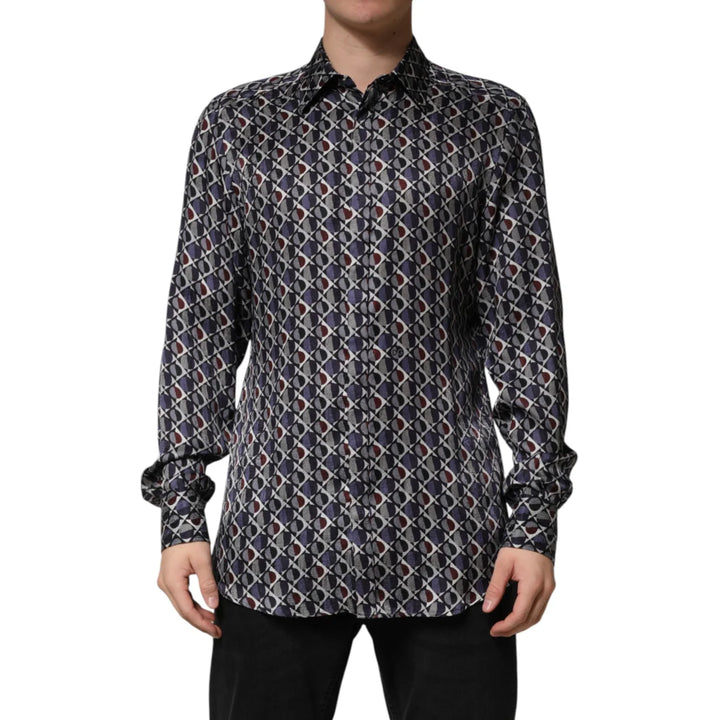 Dolce &amp; Gabbana Multicolor Patterned Collared GOLD Men Dress Shirt