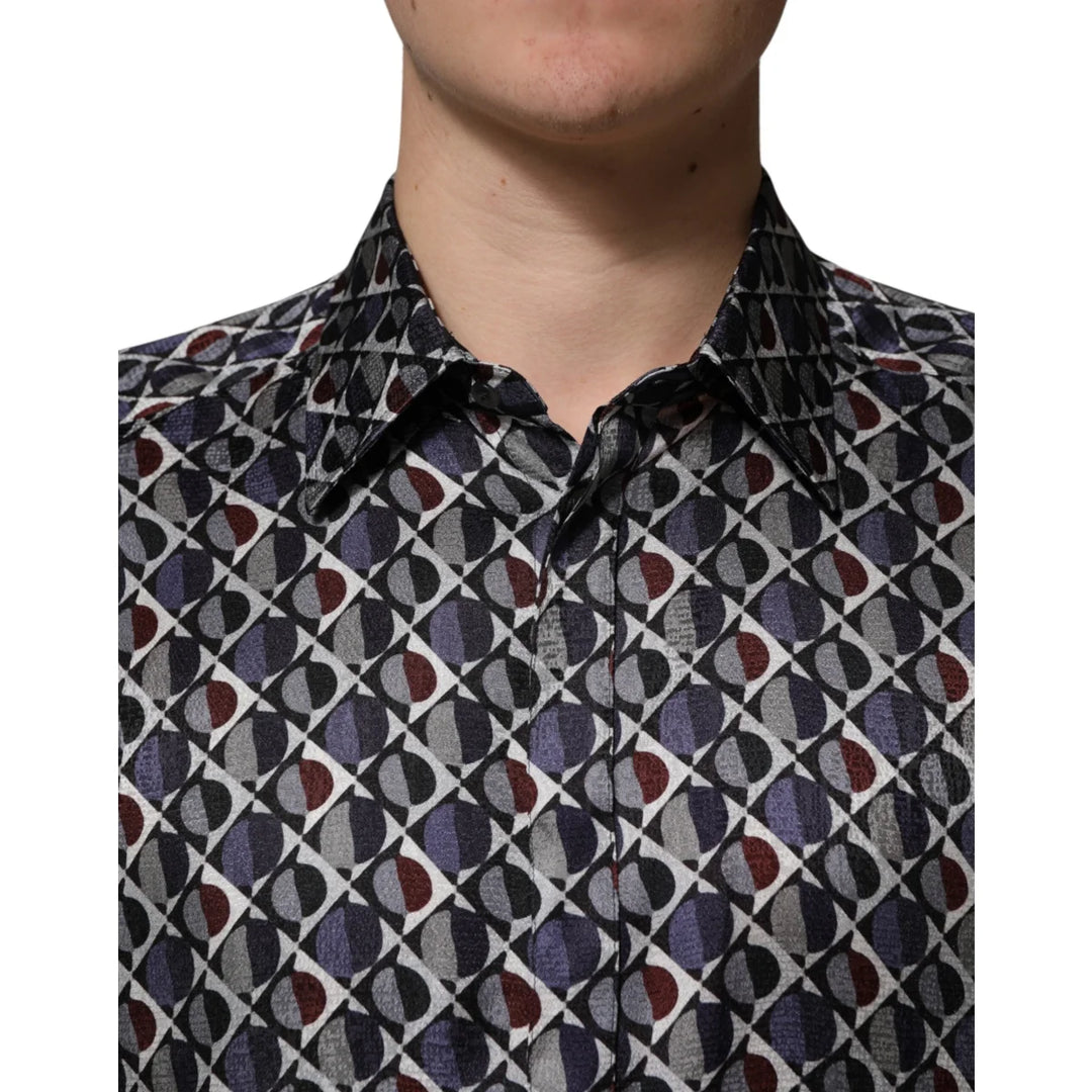 Dolce &amp; Gabbana Multicolor Patterned Collared GOLD Men Dress Shirt