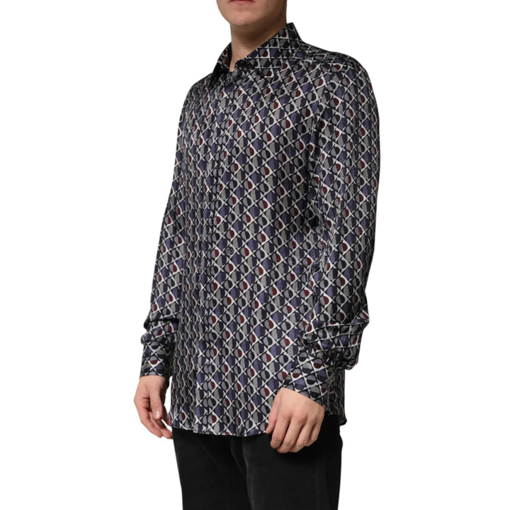Dolce &amp; Gabbana Multicolor Patterned Collared GOLD Men Dress Shirt