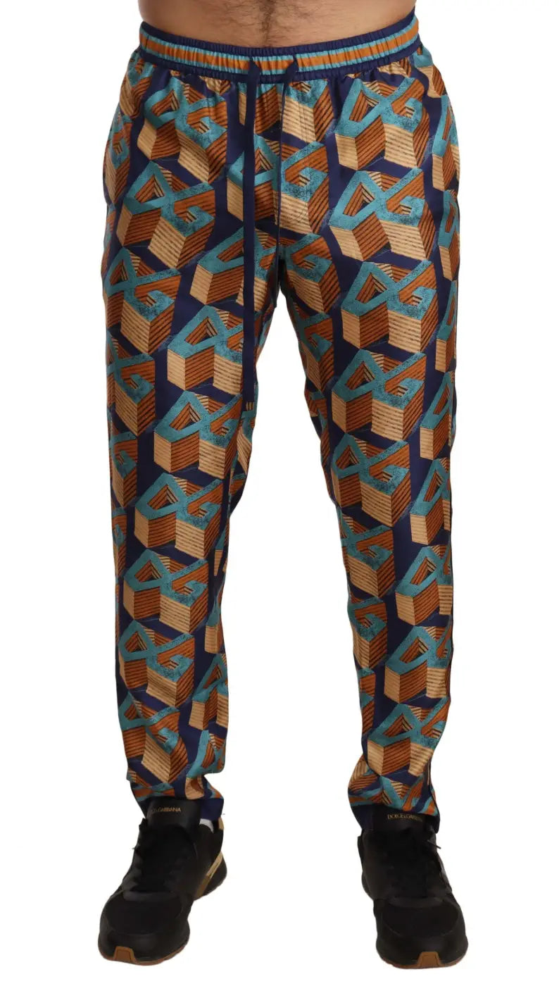 Dolce &amp; Gabbana Multicolor Patterned Joggers Silk Pants