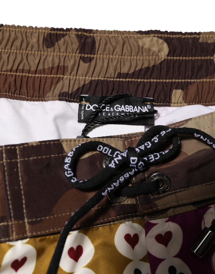 Dolce &amp; Gabbana Multicolor Playing Card Camouflage Shorts Swimwear