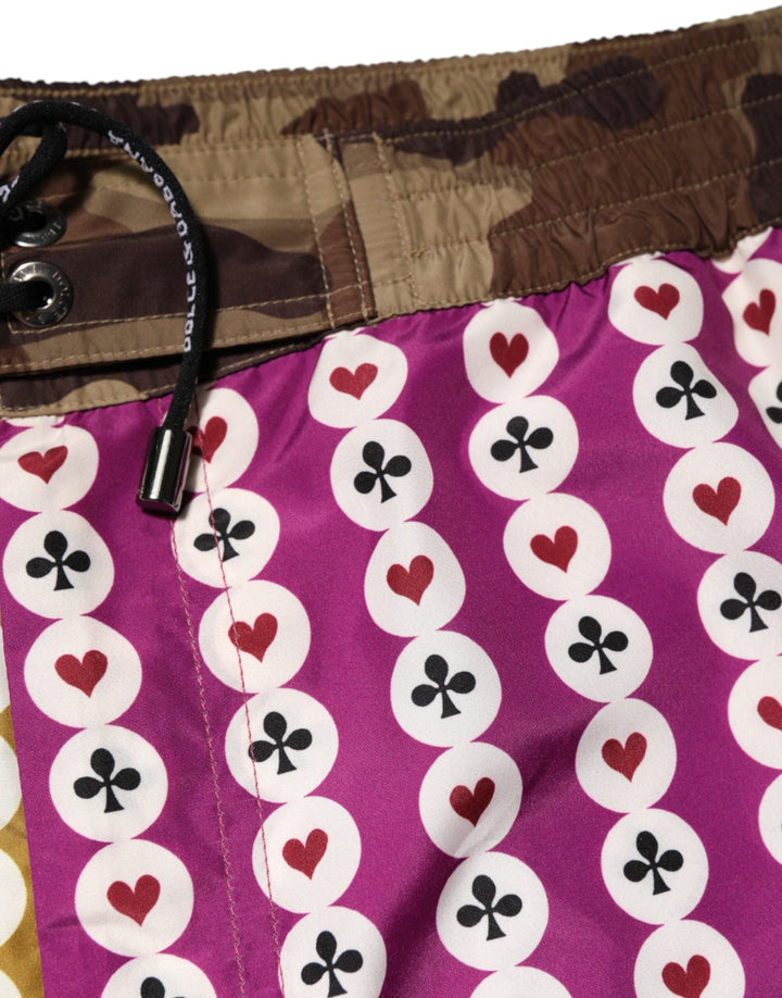 Dolce &amp; Gabbana Multicolor Playing Card Camouflage Shorts Swimwear