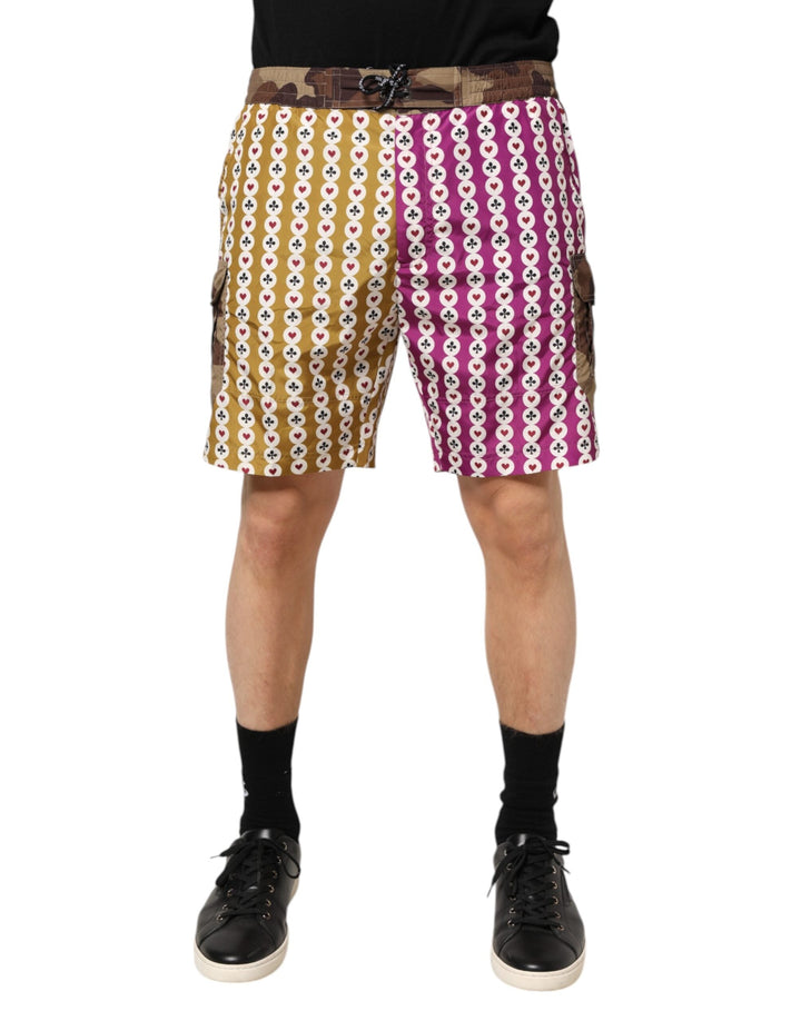 Dolce &amp; Gabbana Multicolor Playing Card Camouflage Shorts Swimwear