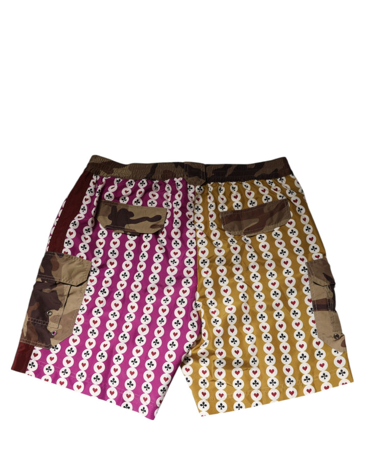 Dolce &amp; Gabbana Multicolor Playing Card Camouflage Shorts Swimwear
