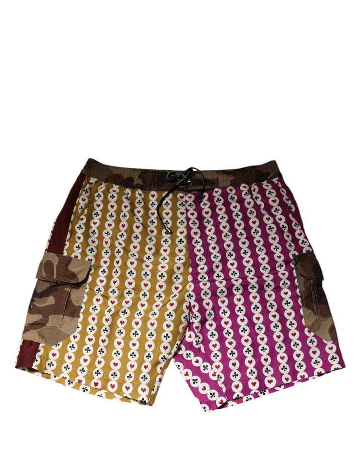 Dolce &amp; Gabbana Multicolor Playing Card Camouflage Shorts Swimwear