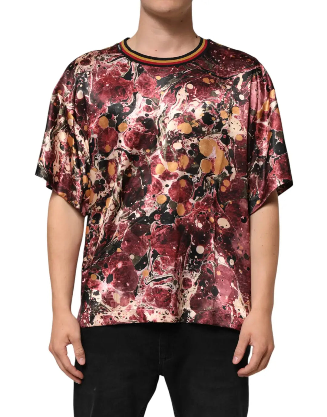 Dolce &amp; Gabbana Multicolor Polyester Marble Print Oversize T-shirt