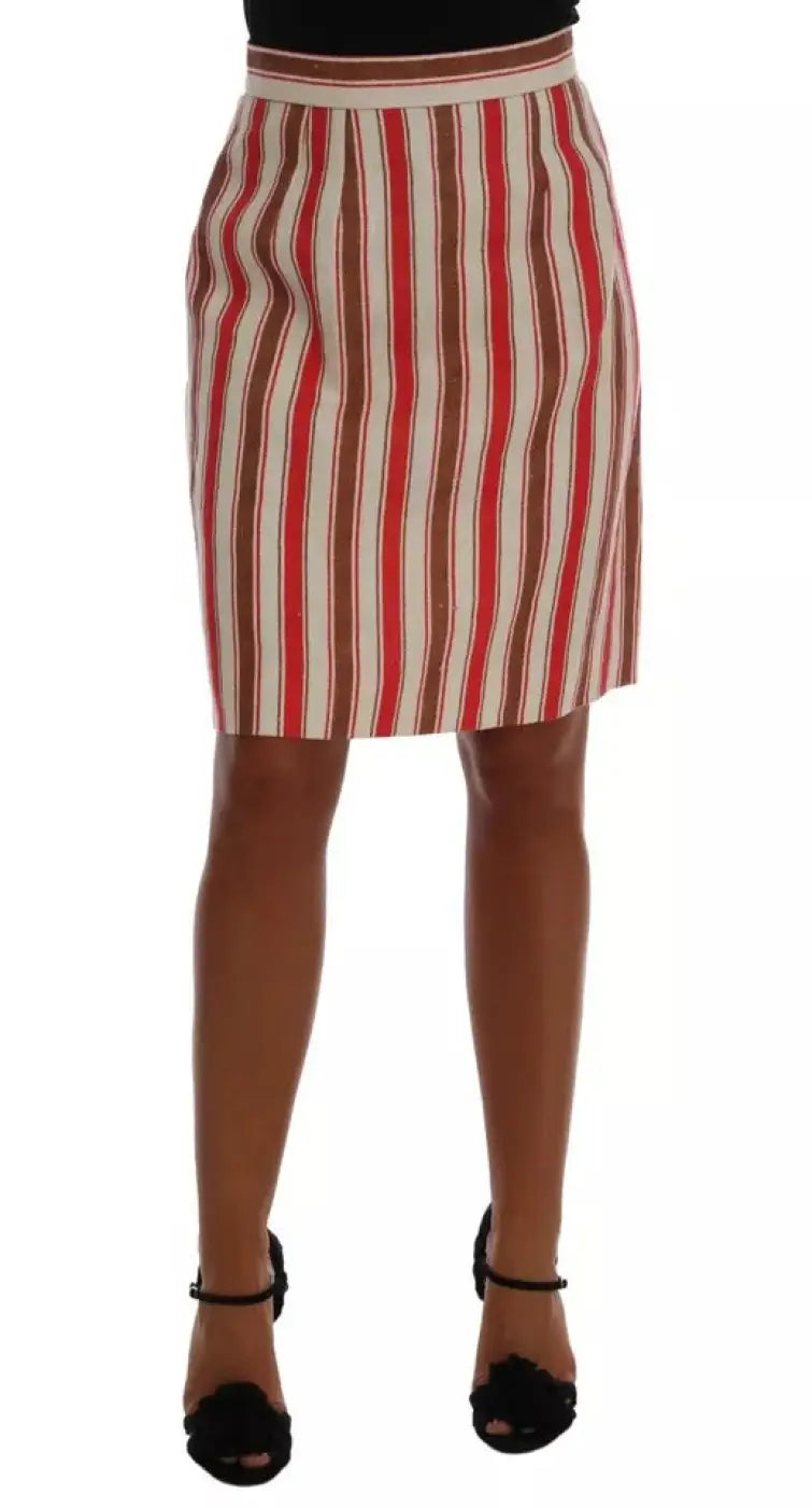 Dolce &amp; Gabbana Multicolor Portofino Stripes Cotton Midi Skirt