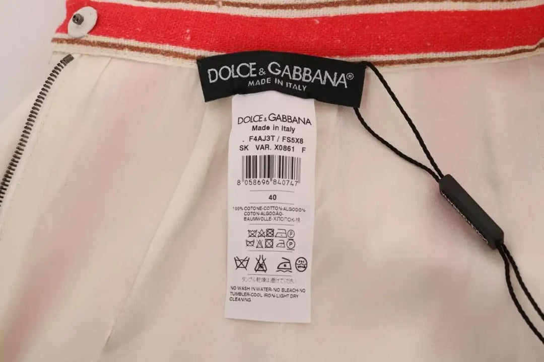 Dolce &amp; Gabbana Multicolor Portofino Stripes Cotton Midi Skirt