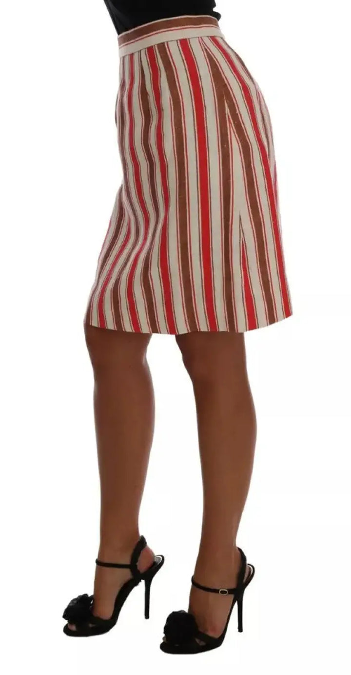 Dolce &amp; Gabbana Multicolor Portofino Stripes Cotton Midi Skirt