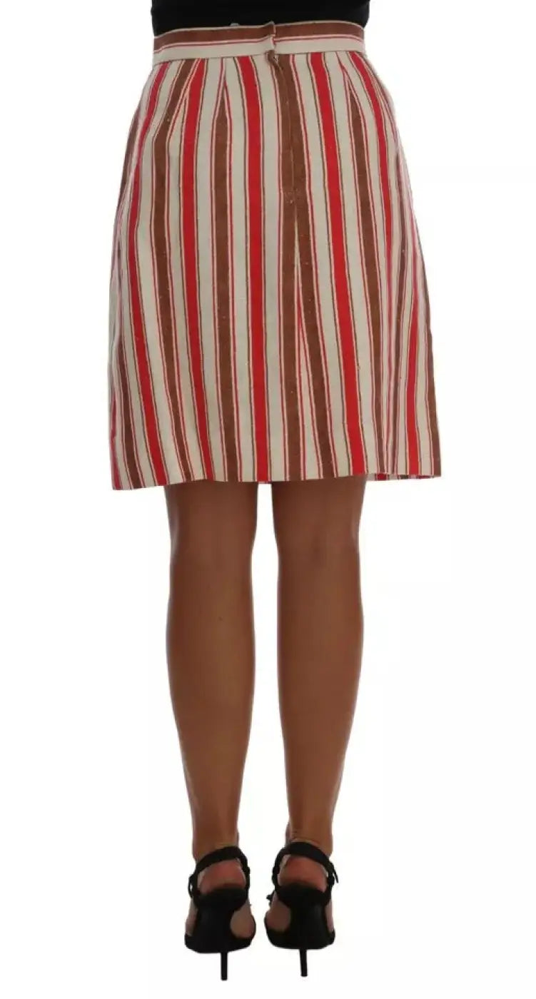 Dolce &amp; Gabbana Multicolor Portofino Stripes Cotton Midi Skirt