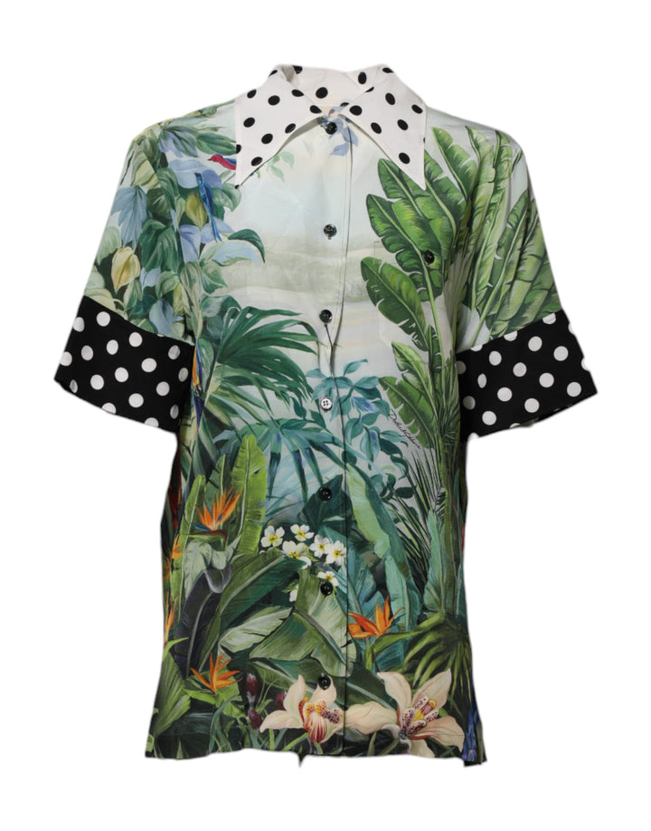 Dolce &amp; Gabbana Blouses - Women’s Multicolor Printed Silk Collared Shirt Top