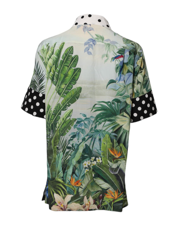 Dolce & Gabbana Blouses - Women’s Multicolor Printed Silk Collared Shirt Top
