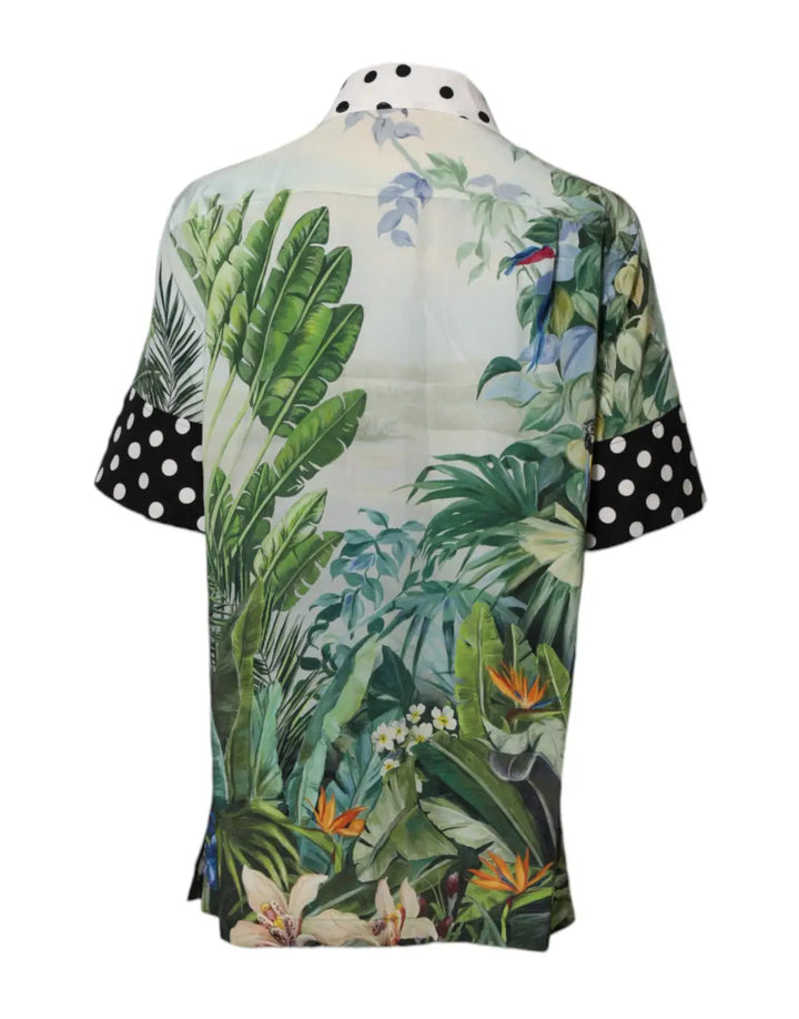 Dolce &amp; Gabbana Multicolor Printed Silk Collared Shirt Top