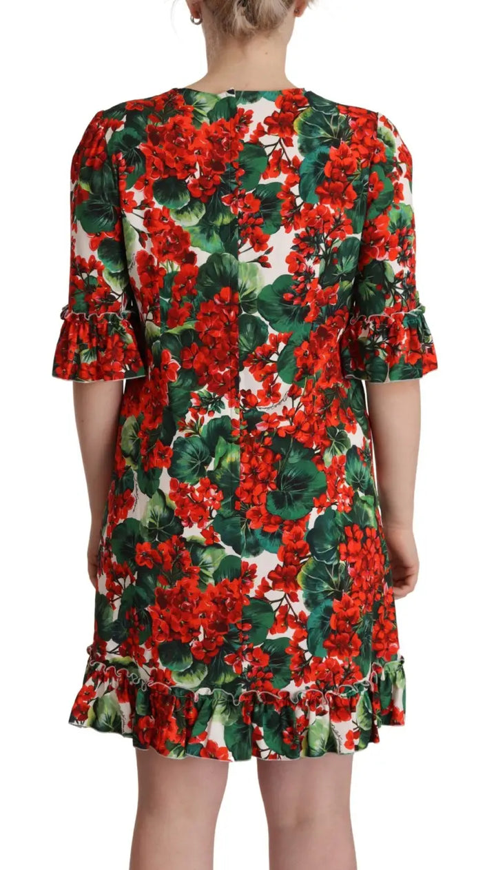 Dolce &amp; Gabbana Multicolor Red Floral Shift Gown Dress