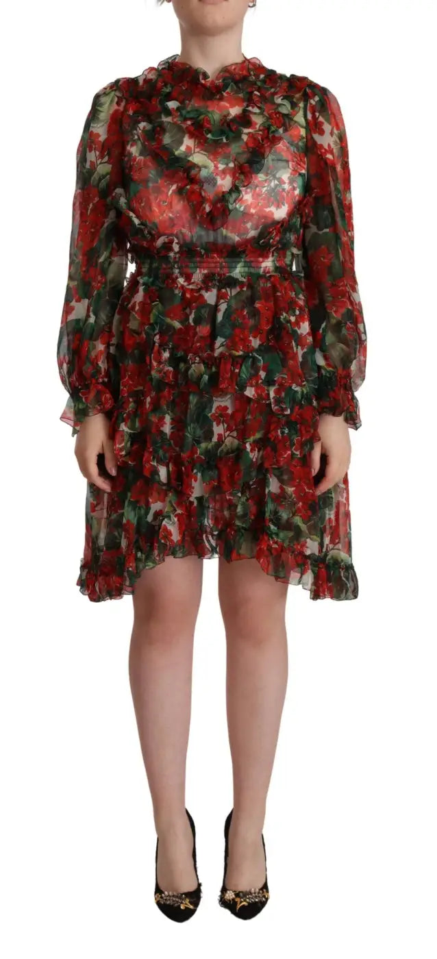 Dolce &amp; Gabbana Multicolor Red Floral Silk Long Maxi Dress