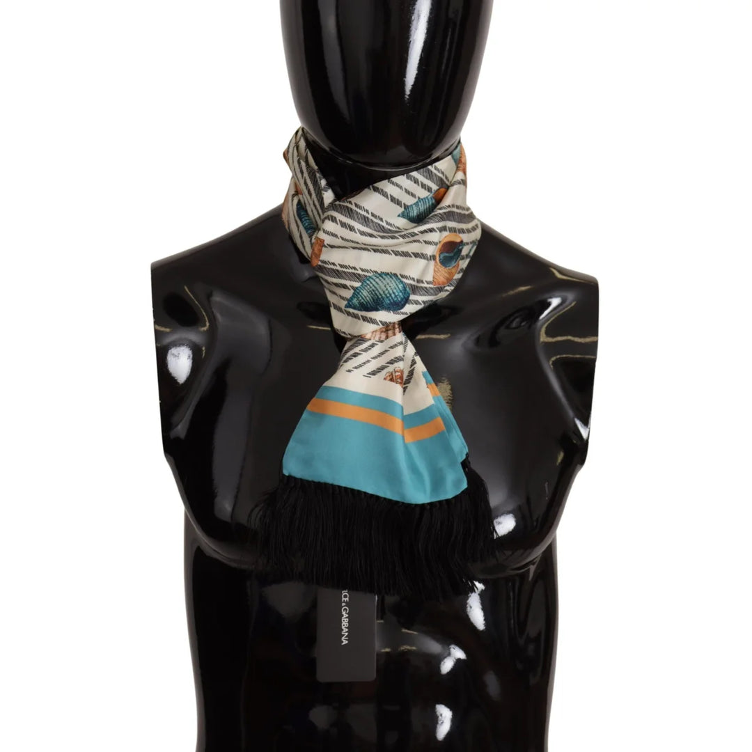 Dolce & Gabbana Multicolor Seashells DG Print Silk Shawl Fringe Scarf