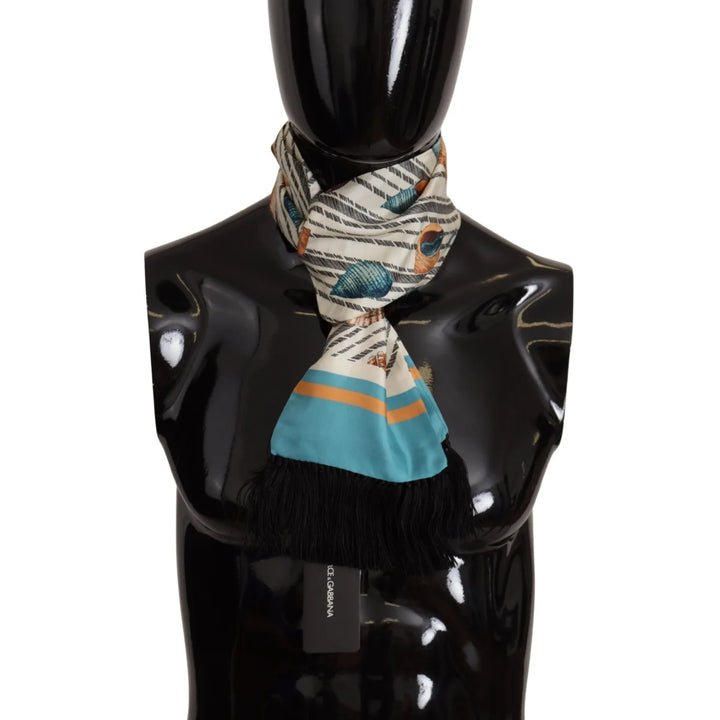 Dolce &amp; Gabbana Multicolor Seashells DG Print Silk Shawl Fringe Scarf