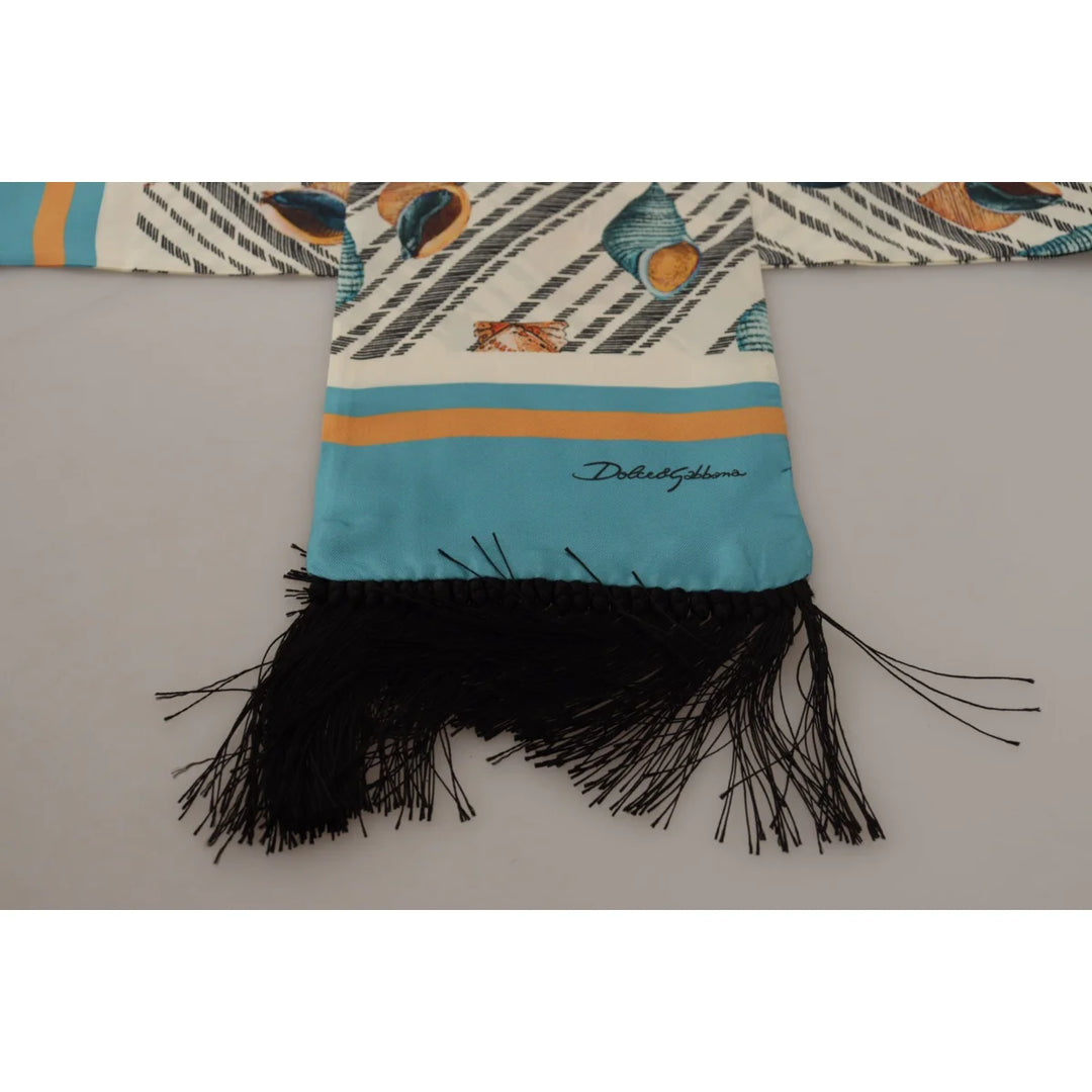 Dolce &amp; Gabbana Multicolor Seashells DG Print Silk Shawl Fringe Scarf