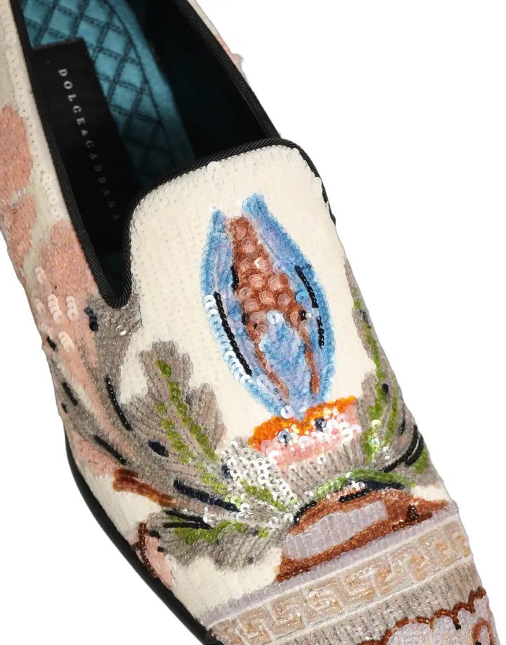 Dolce &amp; Gabbana Multicolor Sequin Embroidered Loafers Shoes