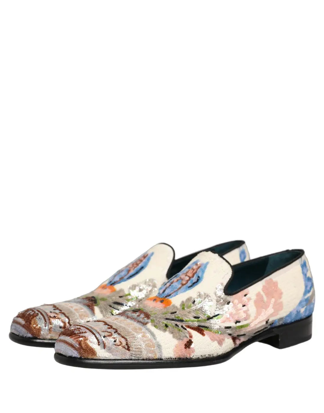 Dolce &amp; Gabbana Multicolor Sequin Embroidered Loafers Shoes