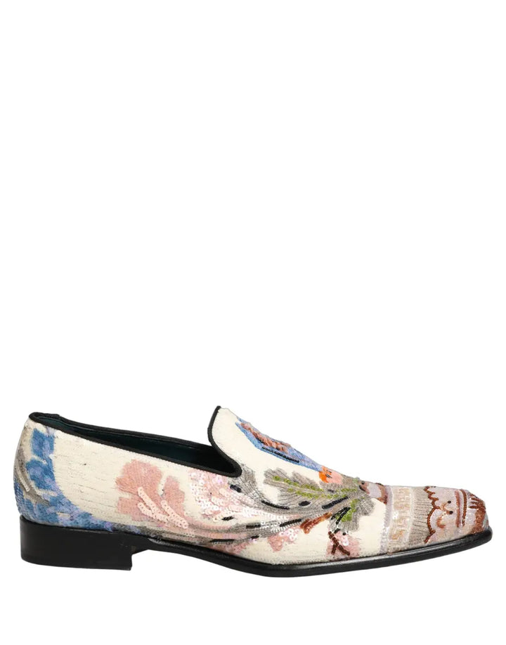 Dolce &amp; Gabbana Multicolor Sequin Embroidered Loafers Shoes