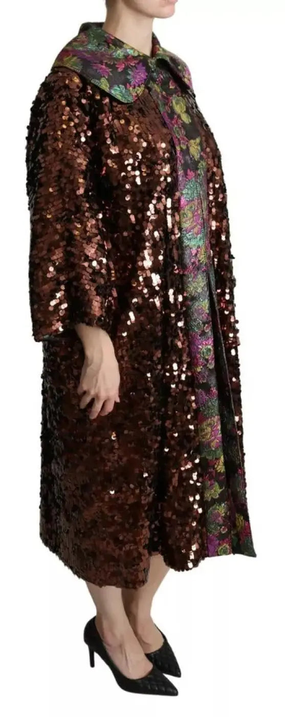Dolce &amp; Gabbana Multicolor Sequined Long Coat Jaquard Jacket