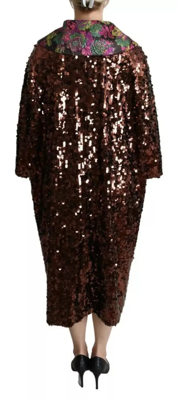 Dolce &amp; Gabbana Multicolor Sequined Long Coat Jaquard Jacket